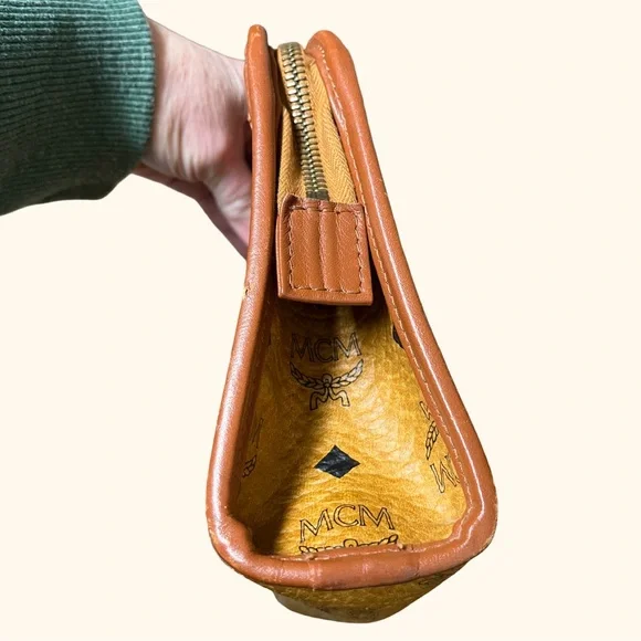 MCM Brown Toiletry Bag with Logo Pattern, top zip closure, *see notes below - Picture 6 of 14